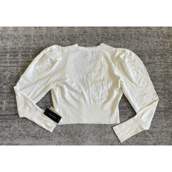 Danielle Bernstein Womens L Sweater White Cardigan Crop Knit NWT P1 - Picture 2 of 10